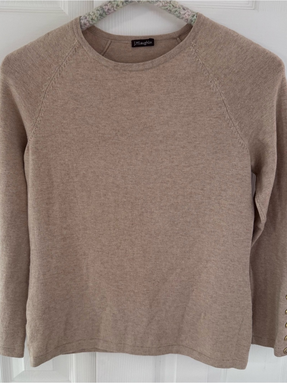 J. McLaughlin Women's Beige Cotton Blend Crewneck Sweater